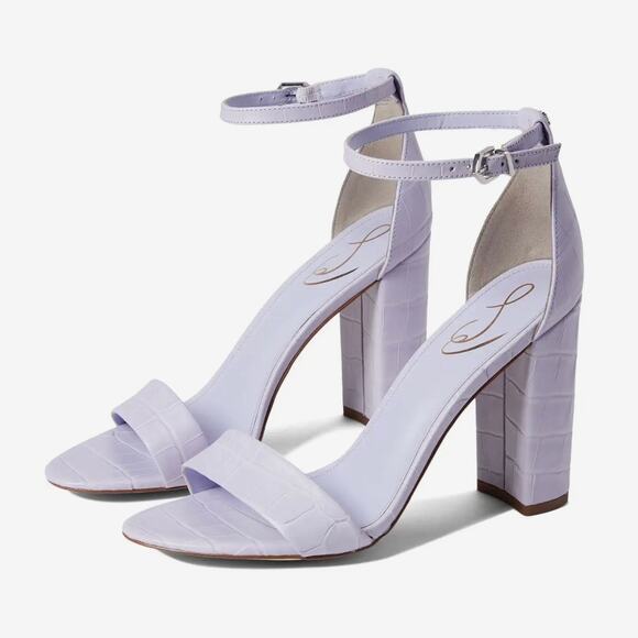 NIB Sam Edelman 9M Yaro Leather Ankle Strap Block Heel Sandals Lilac Croc - Picture 2 of 12